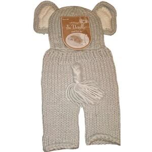 So Dorable Newborn Elephant Hat & Pants Hand  Knit Set gray and white 0-3 mths